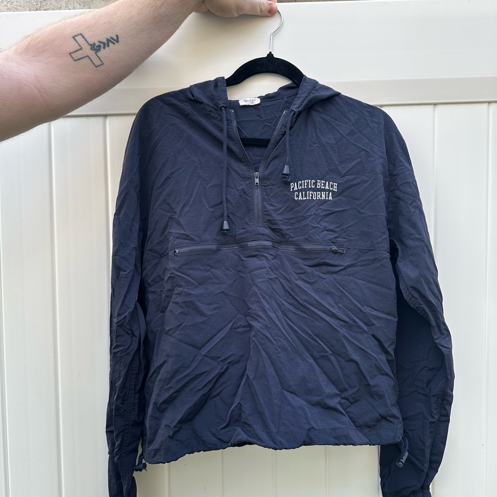 Navy Half-Zip Windbreaker Hoodie
